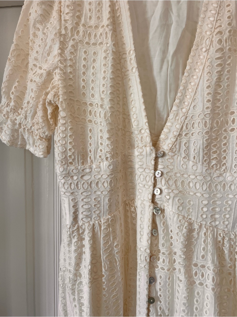 Montce Cream Eyelet Midi Dress with Button Front